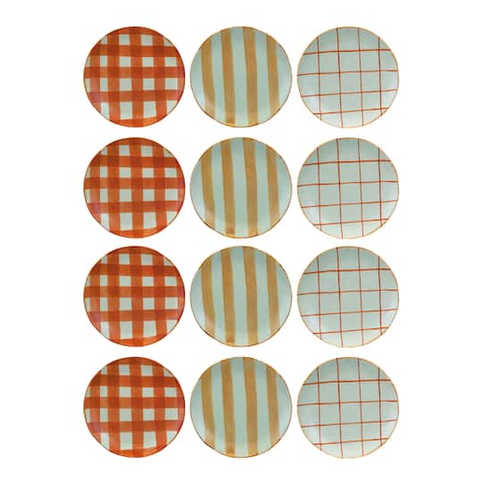 Hello Honey® 8" Pumpkin & Spice Mixed Pattern Hand-Painted Round Stoneware Plates, 12ct.